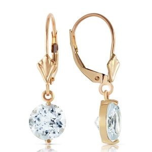 14K. SOLID GOLD LEVERBACK EARRING WITH AQUAMARINES